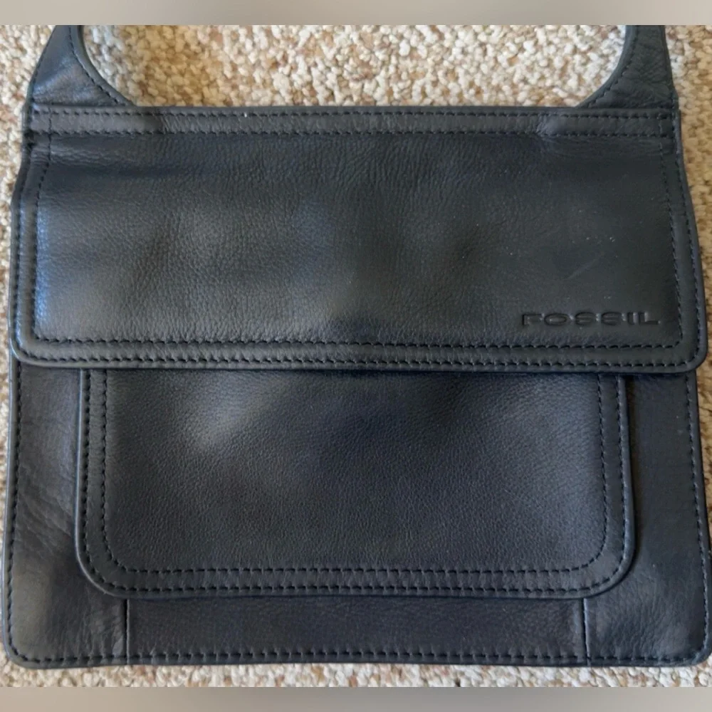 MINT Vintage Fossil Black Leather Flap Crossbody Bag - Picture 2 of 7